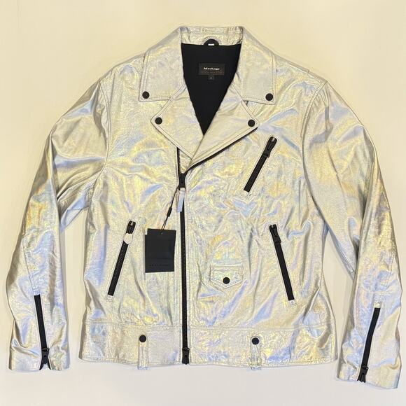 Mackage Men’s Fenton Leather Jacket in Hologram Size 44 - Picture 1 of 12